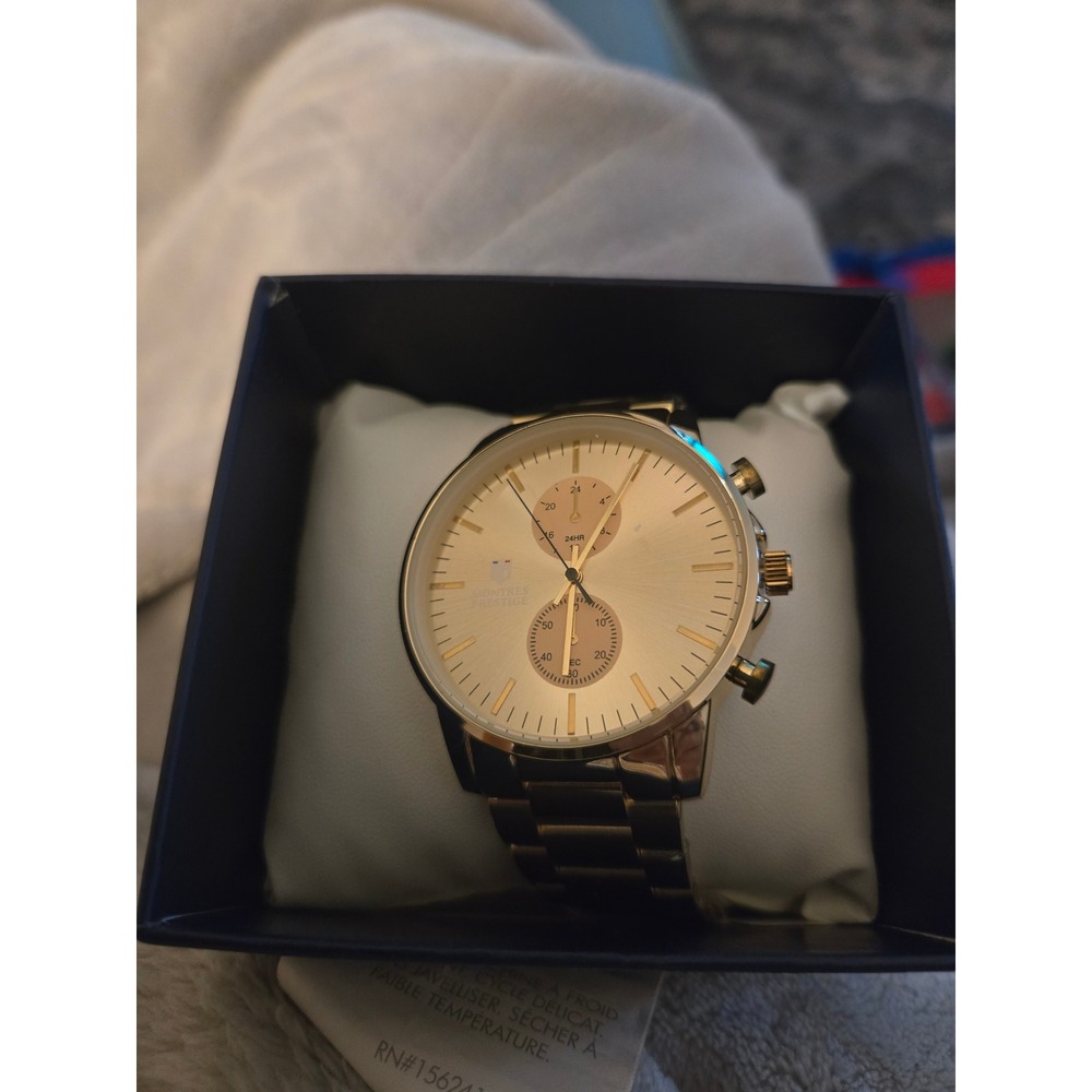 Montres Prestige Mens Chronograph Gold Tone Link Bracelet Watch MPW-0123